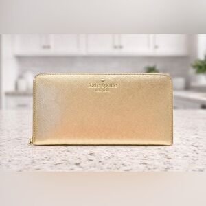 Kate Spade New York Metallic Gold Zip Around Continental Wallet
